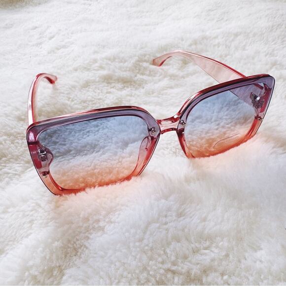 Abby Clear Blue & Pink Square Frame Sunglasses - Picture 6 of 10